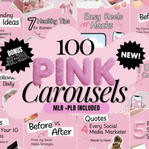 100 Aesthetic Pink Instagram Carousel Templates | Editable Canva PLR MRR