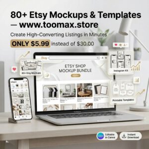 Etsy Shop Mockup Bundle – 80+ Printables, Listing Templates & Instagram Mockups (Canva Editable)
