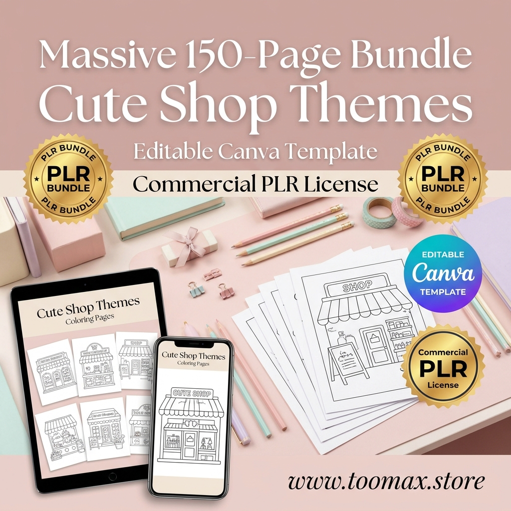 150-Page Tiny Shops Coloring Book — Editable Canva Template with PLR Rights | Printable & Digital Download - Image 2
