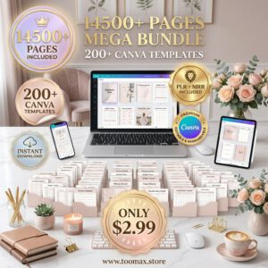 14,500+ Pages PLR Canva Template Bundle - 300 Planners, Journals & Trackers with Master Resell Rights | Instant Download