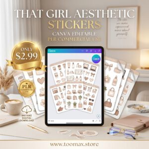 PLR Digital Stickers — That Girl Aesthetic | 1,700+ Canva Editable PNG Icons for Goodnotes, Notability & Resell