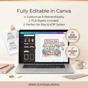 150-Page Tiny Shops Coloring Book — Editable Canva Template with PLR Rights | Printable & Digital Download