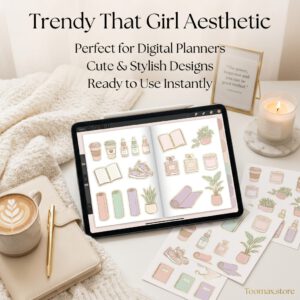 PLR Digital Stickers — That Girl Aesthetic | 1,700+ Canva Editable PNG Icons for Goodnotes, Notability & Resell