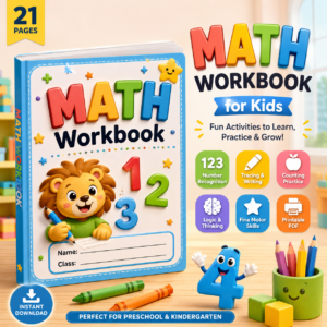 Math Workbook for Kids Printable PDF | Preschool & Kindergarten Math Worksheets | Number Recognition, Counting & Tracing Activities | Homeschool Learning Pack | Instant Download