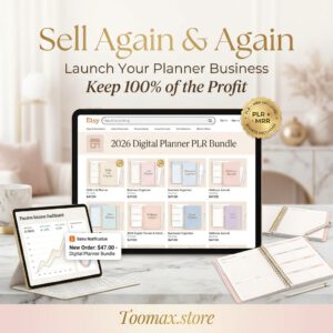 PLR 2026 Planner with MRR - Canva Editable Digital Planner Template | Done-For-You Digital Product Bundle with Resell Rights